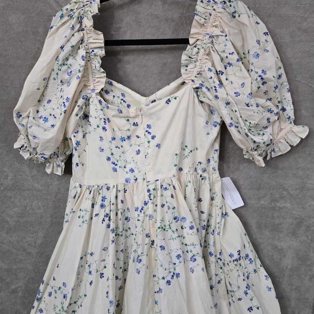 Selkie The Blue Vine Ritz Gown Women Large Blue Floral Puff Sleeve Maxi Dress - Picture 4 of 11